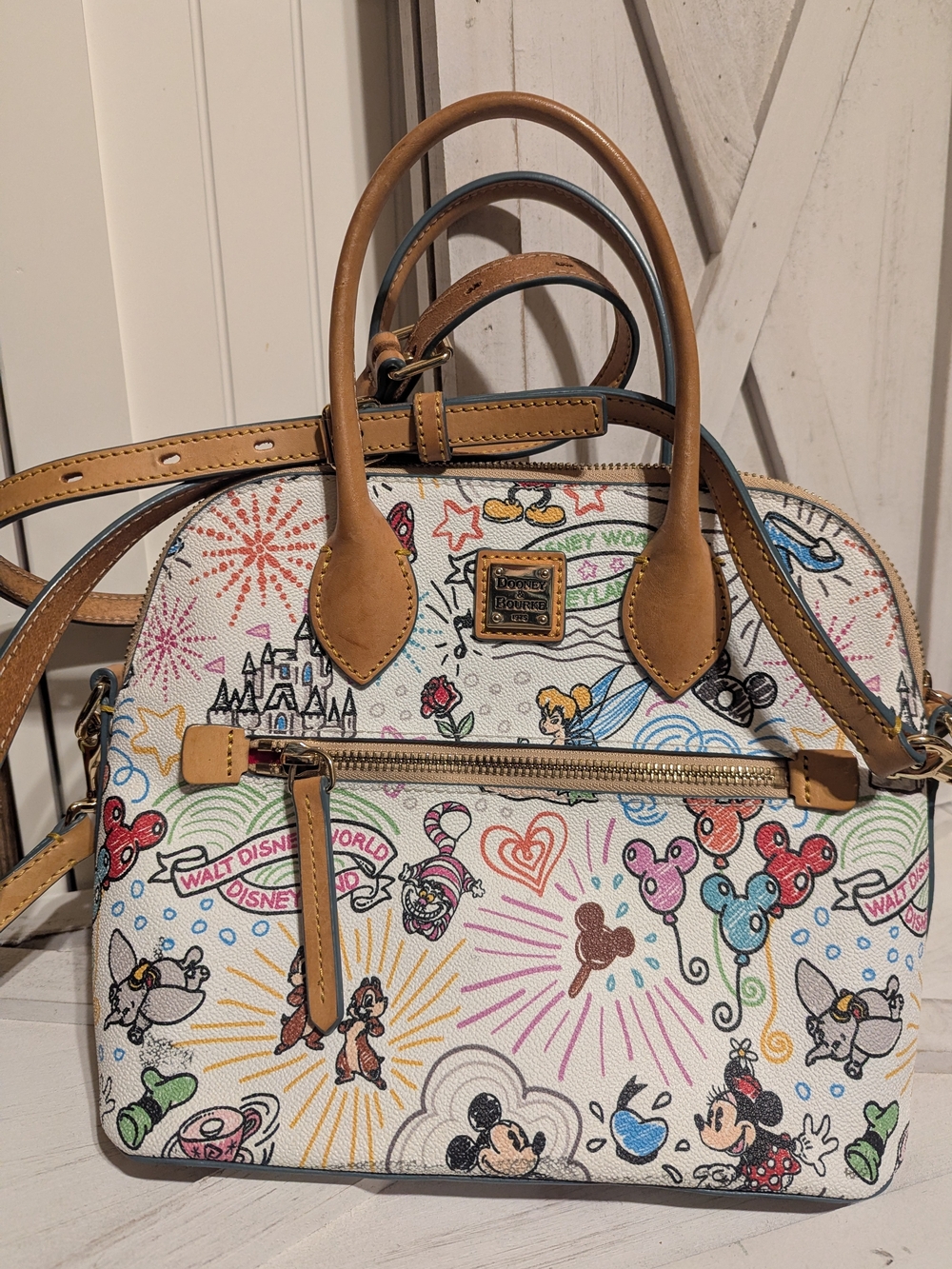 Dooney & Bourke Disney Canvas Satchel in White/Tan